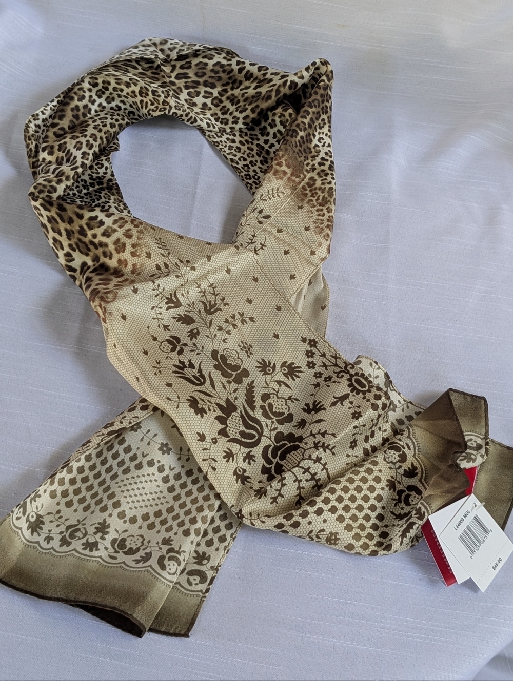 Oscar de la Renta Leopard Print Silk Scarf - Green Brown & Cream NWT